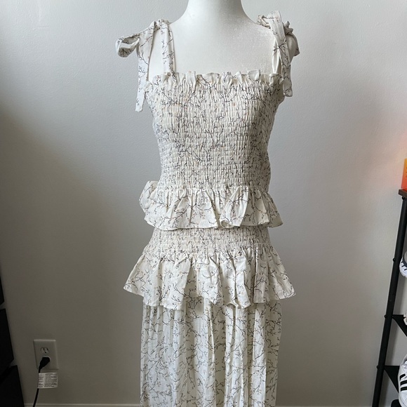 NWT House Of Harlow Linen  Cottage Core Peasant Bohemian Floral Maxi Dress S - Picture 1 of 10